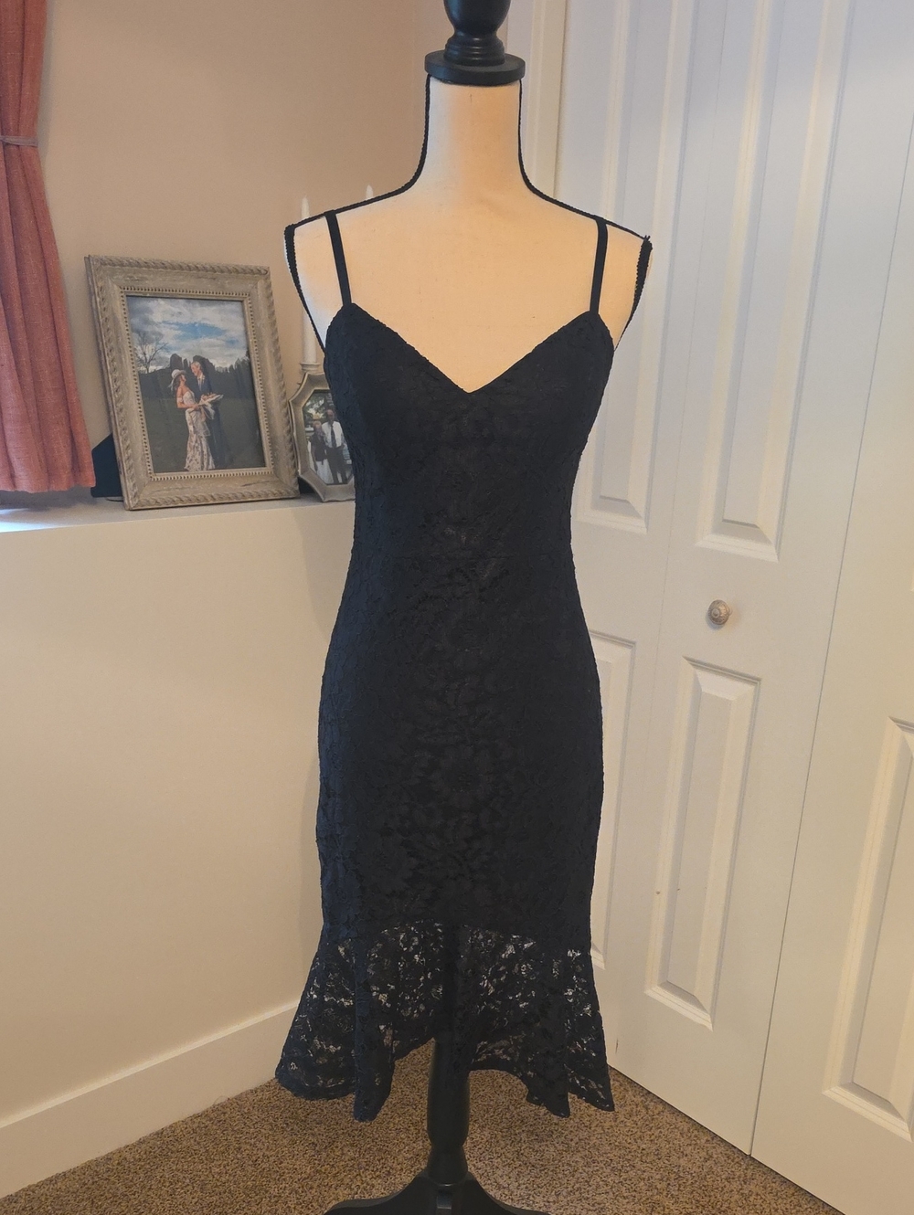 Guess Black Lace Double-Strap Midi Dress